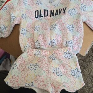 Old Navy White Baby Floral Top & Shorts Set - Pink Blue Yellow Mint